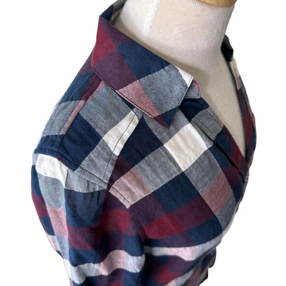 PAIGE Neve Button-Down Plaid Shirt  Burgundy Size SMALL NWT - Picture 9 of 13